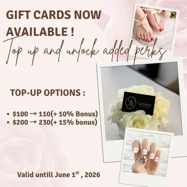 The easiest way to make someone smile 🎁💅🏻

Our gift card is now available to purchase in our salon 😍🩷

#hurontarionailssalon #gemmanails&spa #missisauganailsalon #springnails #giftideas