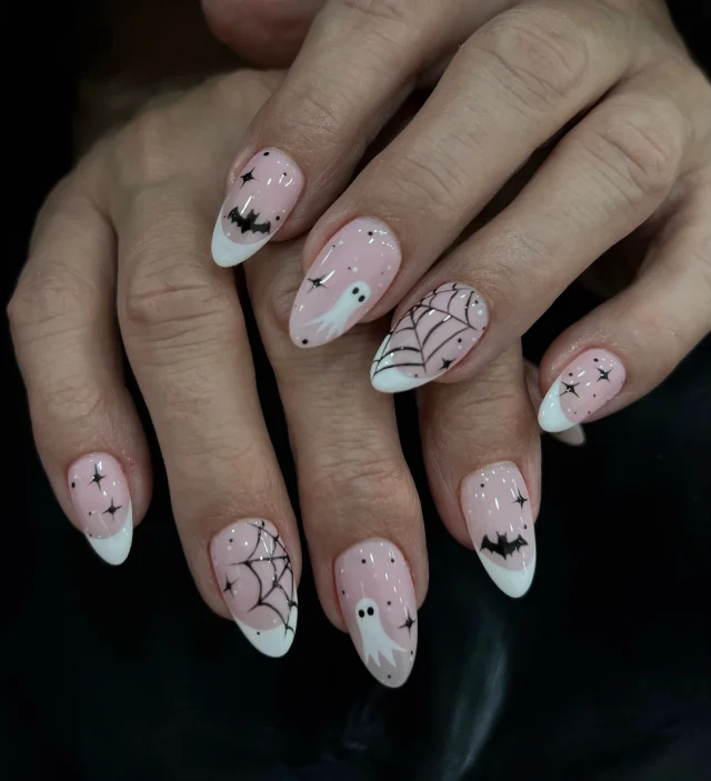 Creepin’ it cute this Halloween 🦇✨

Book now at: https://gemmanailsspa.ca

#HalloweenNails #SpookyNails #PinkHalloweenNails #GhostNails